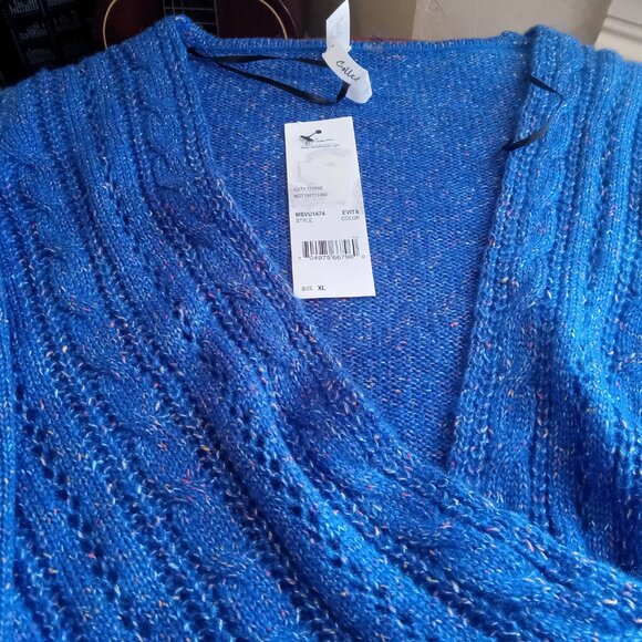 NWT NY Collection Blue Faux Wrap Front Sweater - Size XL - V Neck - Picture 4 of 10
